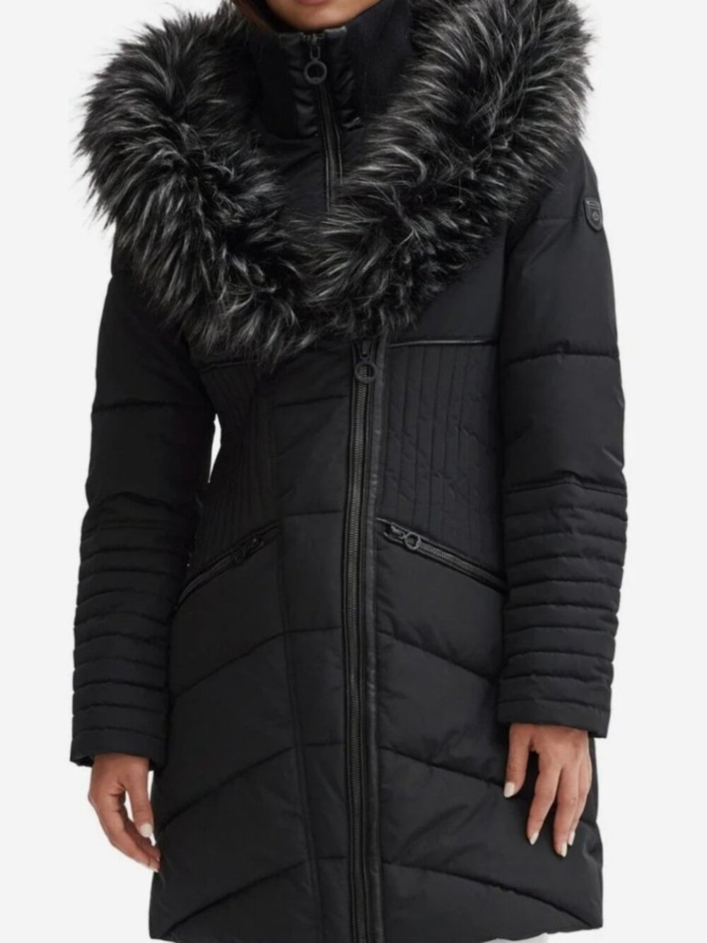 Noize Gigi Black Mid-Length Parka Faux Fur Hood Jacket XS